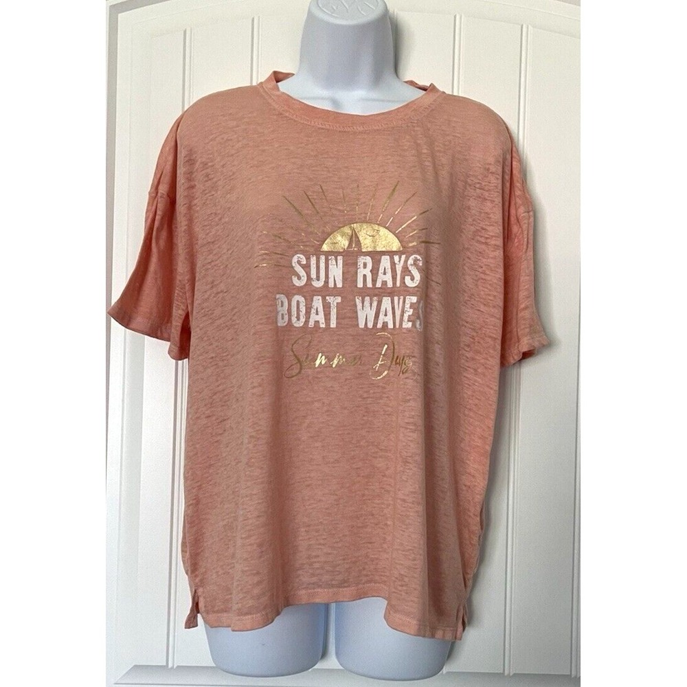 MAURCIES Summer Days Graphic Tee Womens Large Lightweight Pink Shirt Top